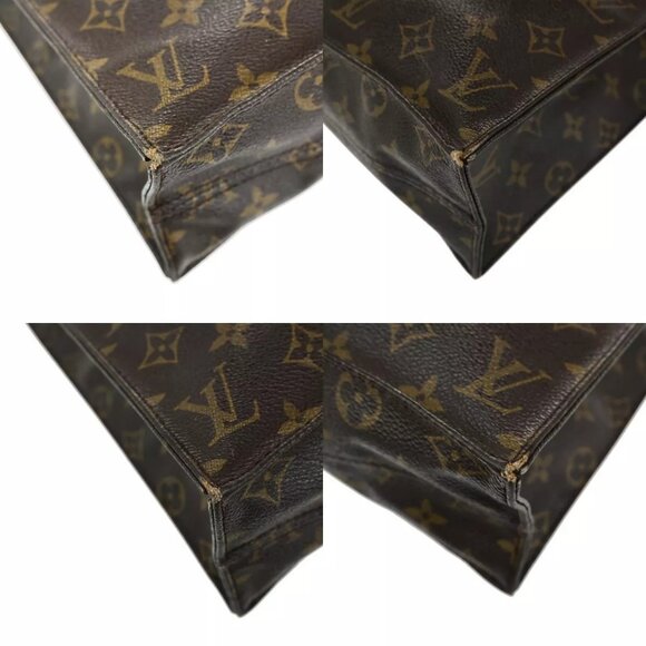 LOUIS VUITTON Logo Sac Plat Hand Tote Bag Monogram Leather Brown - Picture 7 of 16